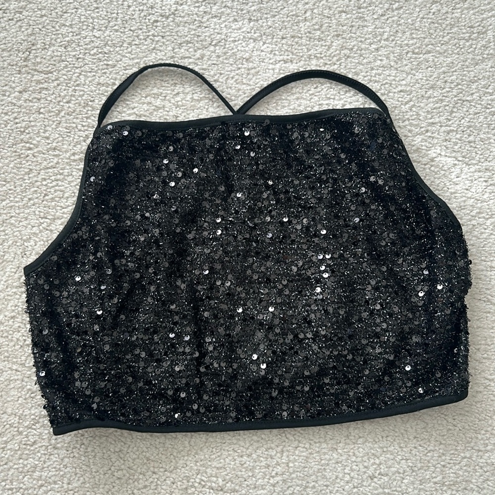 Women’s Black sequin midriff top size 0X